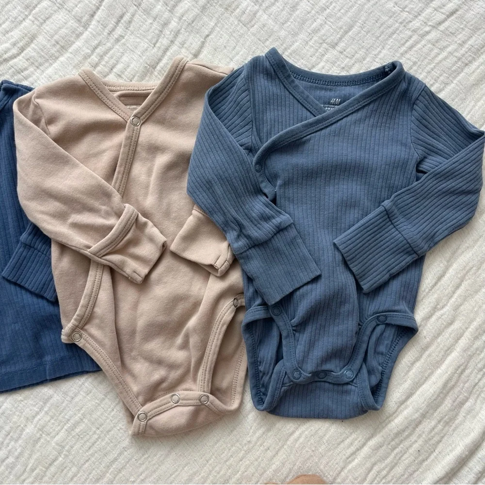 Zara + H&M + L’ovedbaby ribbed kimono bodysuit + plush sweat pants baby boy set